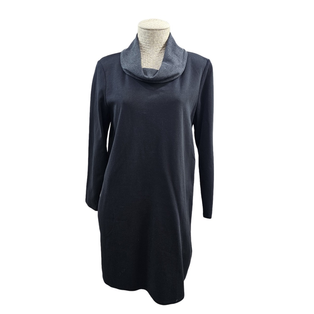 PURE JILL J.JILL Women's M Cowl Neck Black Gray Tunic Sweater Dress Shift EUC
